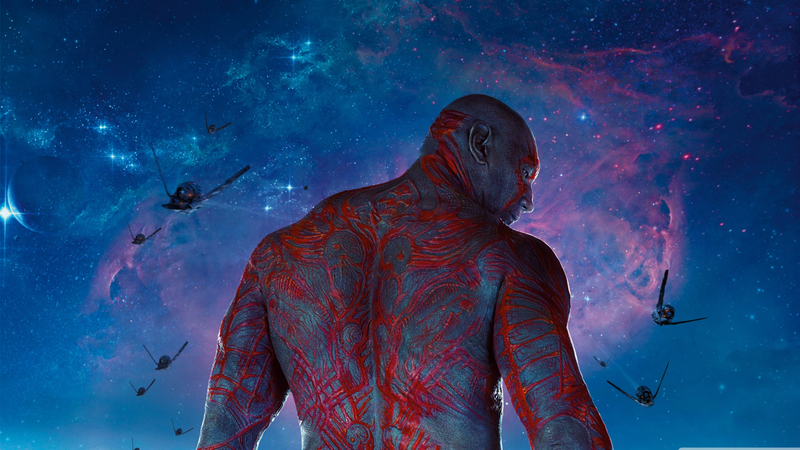 Drax the Destroyer (Dave Bautista), ready to walk away.
